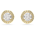 Una stud earrings, Round cut, Gold tone, Gold-tone plated