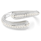 Sublima cuff, Crystal pearl, Round cut, White, Rhodium plated