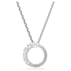 Matrix pendant, Crystal pearl, Round cut, White, Rhodium plated