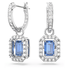 Millenia drop earrings, Octagon cut, Blue, Rhodium plated