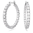 Matrix hoop earrings, Round cut, White, Rhodium plated