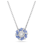 Idyllia pendant, Mixed cuts, Flower, Blue, Rhodium plated