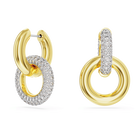 Dextera hoop earrings, Interlocking loop, White, Gold-tone plated
