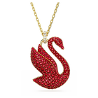 Swan pendant, Swan, Large, Red, Gold-tone plated