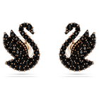 swarovski swan stud earrings crystal pearl swan black rose gold tone plated