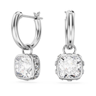 Chroma drop earrings, Square cut, White, Rhodium plated