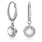Constella drop earrings, Round cut, Pavé, White, Rhodium plated