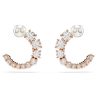 Matrix hoop earrings, Crystal pearl, Round cut, White, Rose gold-tone plated