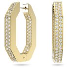 Dextera hoop earrings, Octagon shape, Medium, White, Gold-tone plated
