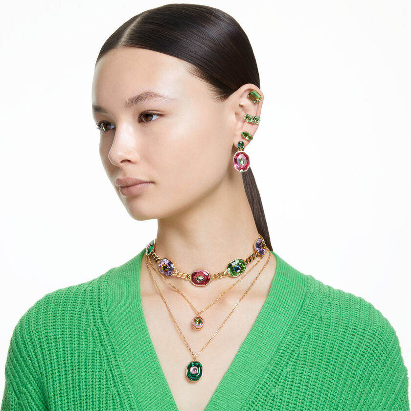 Buy Swarovski Gema stud earrings, Green, Gold-tone plated