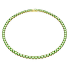 Matrix Tennis necklace, Round cut, Green, Gold-tone plated