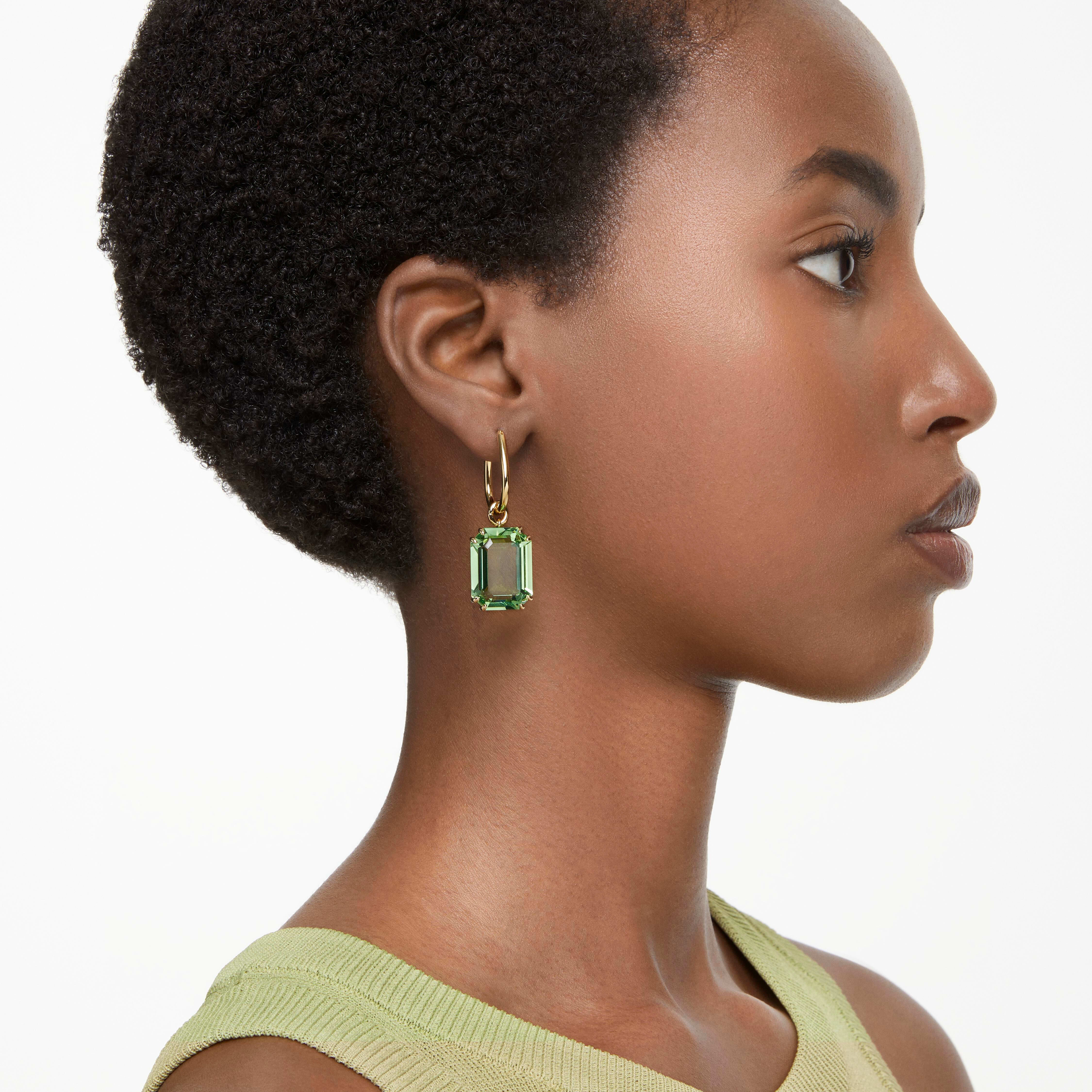 Buy Swarovski Millenia drop earrings, Octagon cut, Green, Gold
