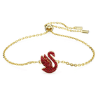 Swan bracelet, Swan, Small, Red, Gold-tone plated