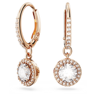 Una Angelic drop earrings, Round cut, Pavé, White, Rose gold-tone plated