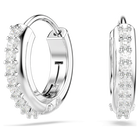 Matrix hoop earrings, Round cut, White, Rhodium plated