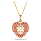 Idyllia pendant, Octagon cut, Crystal pearls, Heart, Pink, Gold-tone plated