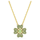 Idyllia pendant, Clover, Green, Gold-tone plated